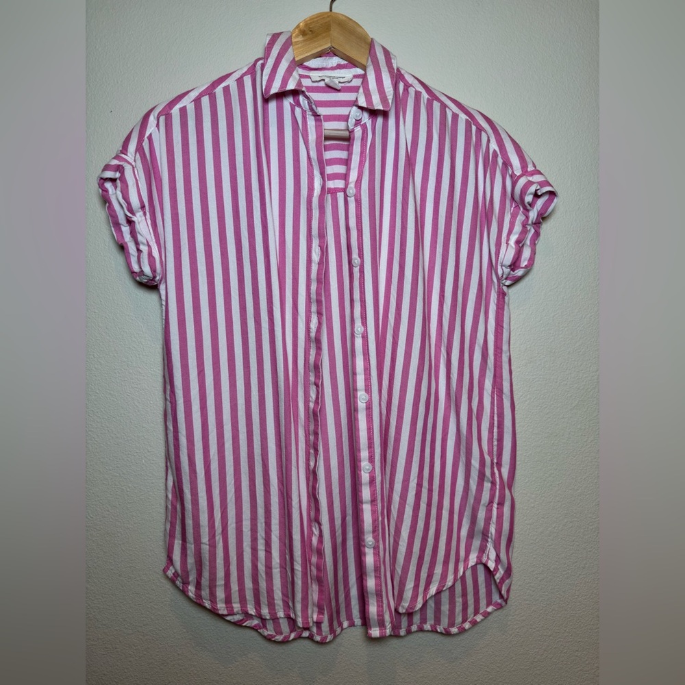 beachlunchlounge Pink and White Striped Casual Shirt